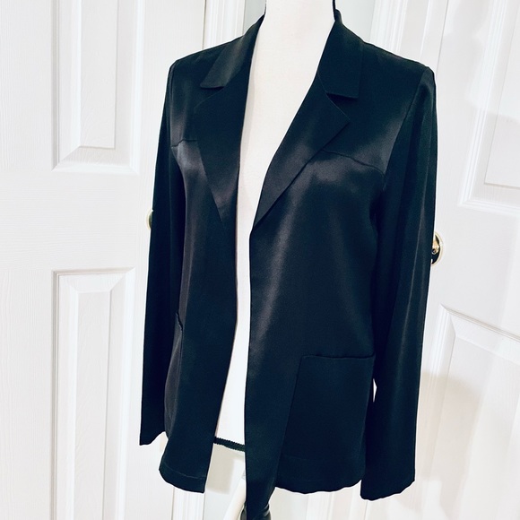 Authentic CHANEL Black Silk Open Front Evening Blazer Jacket 94305